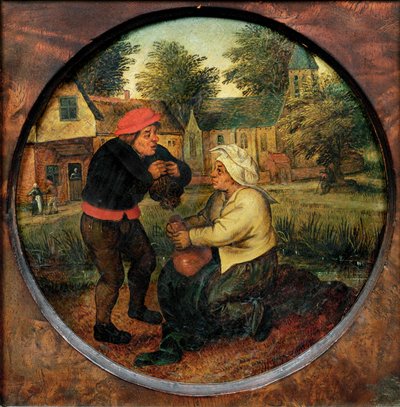 Uidentifisert ordtak (maleri på tre) av Pieter the Younger Brueghel