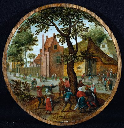 Bønder danser rundt et tre i en landsbygate, 1625 av Pieter Brueghel the Younger