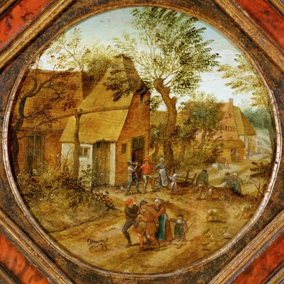 Landsbygate med bønder (maleri på tre) av Pieter the Younger Brueghel