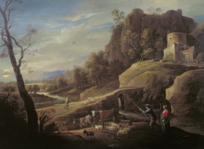 Landskap med bønder som steller dyrene sine av Pieter the Younger Mulier
