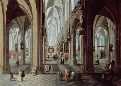 Interiør i Antwerpen katedral (olje på lerret) av Pieter the Younger Neeffs