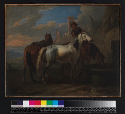 Hester som drikker ved en fontene, før 1720 av Pieter van Bloemen