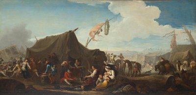Leirliv med et sutlertelt av Pieter van Bloemen