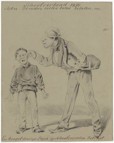 Far og sønn En slyngel fanget skolefravær av faren sin (tittel på objekt) av Pieter van Loon