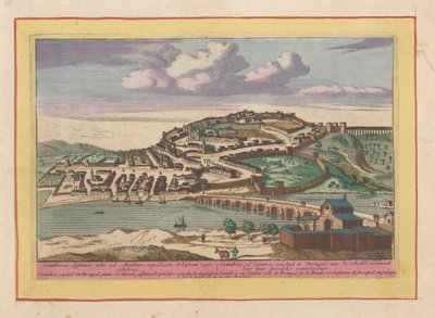 Utsikt over den portugisiske byen Coimbra Coimbra, eller Coimbra, en by i Portugal, på Monda (tittel på objekt) Theatrum Hispaniae (...) (serietittel) av Pieter van den Berge