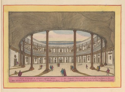 Utsikt over gårdsplassen til Charles V-palasset i Granada Det kongelige slott i Alhambre, i Granat; å se innenfra (tittel på objekt) Theatrum Hispaniae (...) (serietittel) av Pieter van den Berge