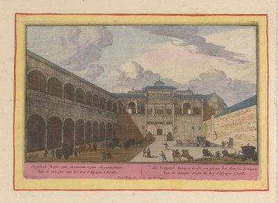 Utsikt over en gårdsplass til Real Alcázar i Sevilla Det kongelige palass i Sivilie; en bygning av de mauriske kongene (tittel på objekt) Theatrum Hispaniae (...) (serietittel) av Pieter van den Berge