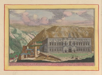 Utsikt over palasset til Charles V i Granada Det afrikanske slottet Alhambre, i Granade; fornyet av de spanske kongene; van vooren (tittel på objekt) Theatrum Hispaniae (...) (serietittel) av Pieter van den Berge