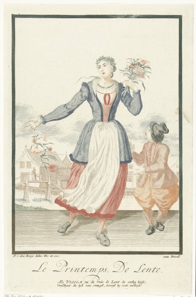 Ung kvinne med en haug med blomster Le Printemps / Våren (tittel på objekt) The Four Seasons (serietittel) av Pieter van den Berge