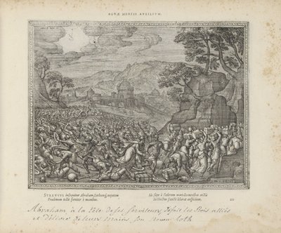 Abraham bevrijdt Lot Hjelp av et godt sinn (tittel på objekt) De hellige emblemene og hovedhistoriene til begge testamentene (Oude Testamentet) (serietittel) Bilder og figurer av bøker (serietittel) av Pieter van der Borcht (I)