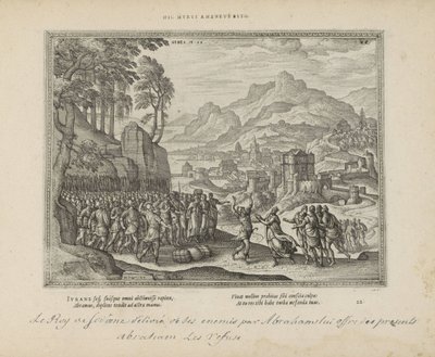 Abraham og kongen av Sodoma Vær denne jernveggen (tittel på objekt) De hellige emblemene og hovedhistoriene til begge testamentene (Oude Testamentet) (serietittel) Bilder og figurer av bøker (serietittel) av Pieter van der Borcht (I)