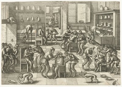 Frisør- og kirurgerbutikk Monkey-spill (serietittel) av Pieter van der Borcht (I)