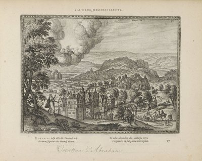 Gud viste seg for Abraham Levemåter bedre valg (tittel på objekt) De hellige emblemene og hovedhistoriene til begge testamentene (Oude Testamentet) (serietittel) Bilder og figurer av bøker (serietittel) av Pieter van der Borcht (I)