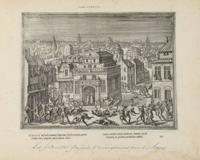 Mannen van Sodom møtte blindheid slagen (tittel på objekt) De hellige emblemene og hovedhistoriene til begge testamentene (Oude Testamentet) (serietittel) Bilder og figurer av bøker (serietittel) av Pieter van der Borcht (I)