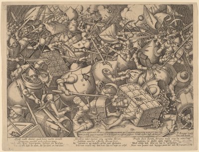 Kampen om pengesekkene og sterke boksene av Pieter van der Heyden after Pieter Bruegel the Elder