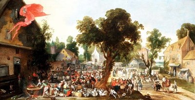 Bønder feirer en festdag i en landsbygate av Pieter van der Hulst