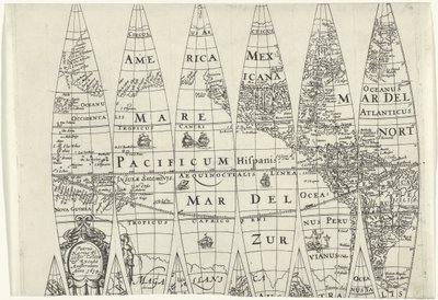 Globussegmenter av en del av den nordlige halvkule av Pieter van der Keere