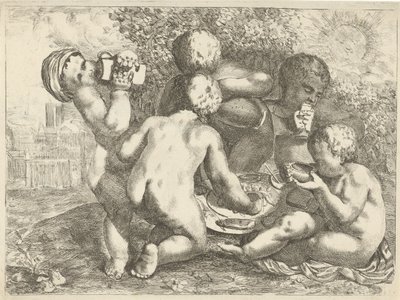 Bacchanal med fem putti av Pieter van der Plas (II)