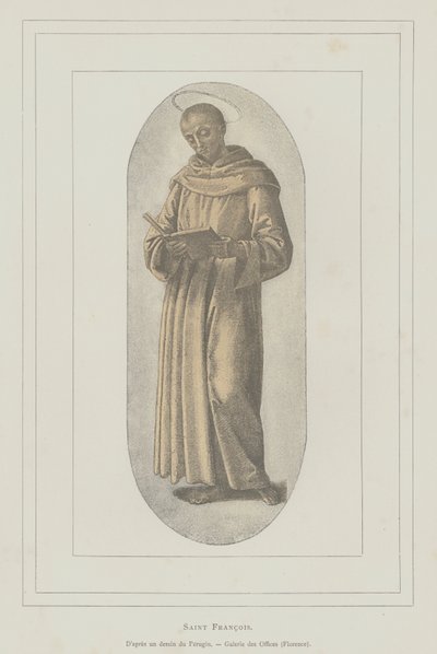 St Frans av Assisi (litho) av Pietro (after) Perugino