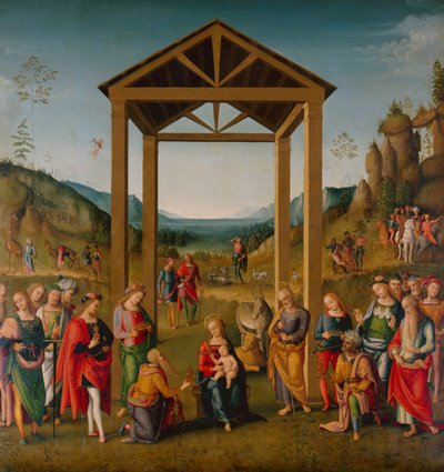 The Adoration of the Magi (olje på lerret) av Pietro (workshop of) Perugino