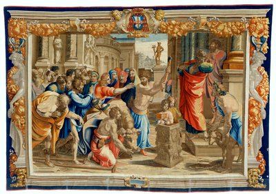 1600-talls billedvev som viser Lystra-offeret av Pietro 1579 1669 Fevère