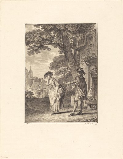 The Diviner of the Village (Colette Weeping) av Pietro Antonio Martini after Jean Michel Moreau
