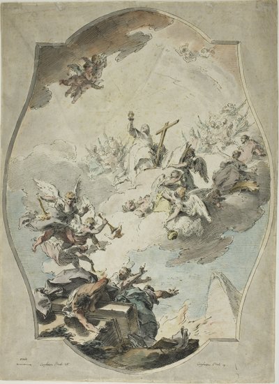 Tro overvinner kjetteri (rekto); Å spore etter tro som har overvunnet kjetteri (verso) av Pietro Antonio Novelli