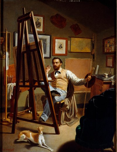 Malerens atelier. Maleri av Pietro Barabino (1822-1869) av Pietro Barabino