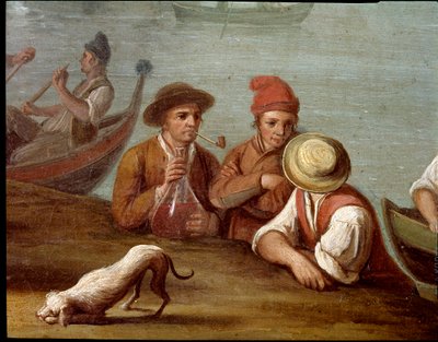 Bankettscene i Posillipo (Pausilippe) Napoli Detalj av fiskere - Bankett i Posillipo - Detalj av fiskere - Maleri av Pietro Fabris Museo Nazionale di San Martino Napoli fra 1700-tallet av Pietro Fabris