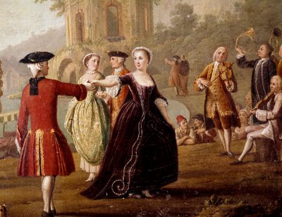 Edel dans og festscene i Napoli Dansere i en park. Maleri av Pietro Fabris (aktivt mellom 1763 og 1776). Napoli fra 1700-tallet, Museo Nazionale di San Martino av Pietro Fabris