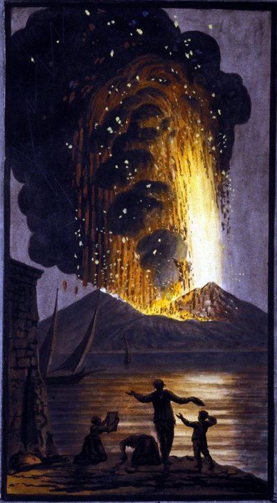 Vesuv i utbrudd. Denne gouache ble utført av Pierre Fabris, på forespørsel fra Sir William Hamilton, engelsk ambassadør i Napoli.Bibl. Braidense, Milano. av Pietro Fabris