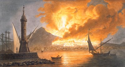 Utsikt over det store utbruddet av Vesuv fra føflekken i Napoli natt til 20. oktober 1767, 1776 av Pietro Fabris