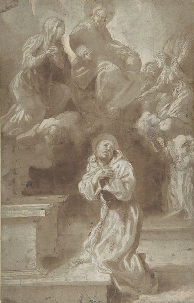Kristus og jomfruen viser seg for Saint Francis, 1562-1602. av Pietro Faccini