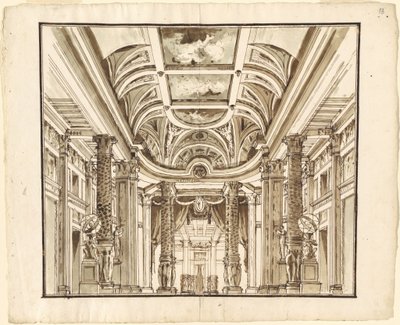 Fantasy of a Great Hall med Basketweave-søyler av Pietro Gonzaga