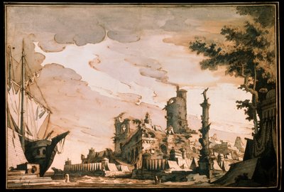 Sea Harbor, Scenografi for et teaterstykke, 1818. av Pietro Gonzaga