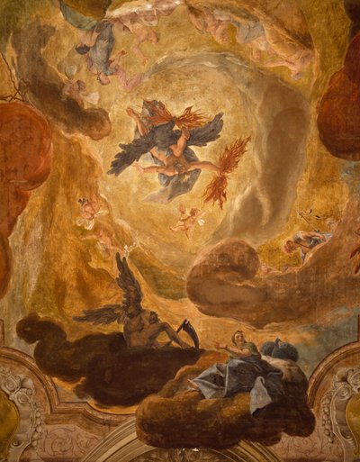 Italia, Venezia, Grand Staircase i Palazzo Sagredo, gigantenes fall, freskomaleri av Pietro Longhi av Pietro Longhi