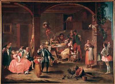 La merenda in Campagna (Snacksen på landsbygda) Maleri av Pietro Longhi (1702-1785) ca. 1750 Dim 96x131 cm Venezia, Ca 