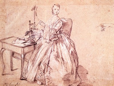 Damespinntråd, av Pietro Longhi (1701-1785), tegning av Pietro Longhi