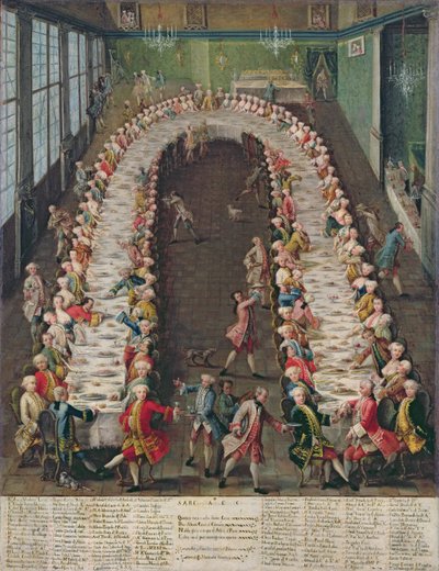 Banketten på Casa Nani, gitt til ære for deres gjest, Clemente Augusto, kurfyrste erkebiskop av Köln, 9. september 1755 av Pietro Longhi