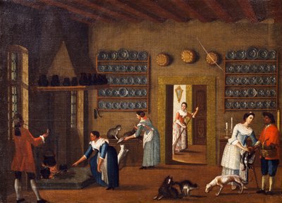 The Kitchen in the Villa, fra School of Pietro Longhi av Pietro Longhi