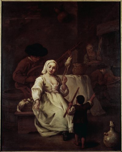 The Spinner - Maleri av Pietro Longhi (1702-1785), olje på lerret, 69x49 cm, ca 1750. Venezia, Querini Stampalia Foundation av Pietro Longhi
