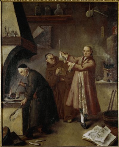 Alkymistens laboratorium. Maleri av Pietro Longhi (1702-1785) Museum of Palazzo Ca 