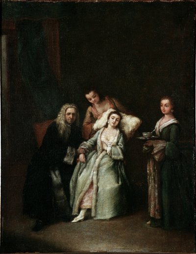 Den syke kvinnen Besøk av legen som tar pulsen på de syke Maleri av Pietro Longhi (1702-1785) 1741 Dim 52x41 cm Venezia, Ca