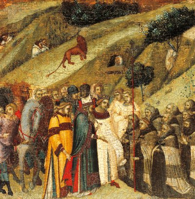 Første karmelitt-eremitter om våren til Elijah, detalj fra predella av altertavle for Carmine, Pietro Lorenzetti (ca. 1280-1348), tempera og gull på trepanel av Pietro Lorenzetti