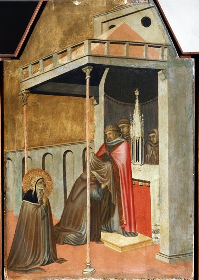 Ugolotti tok klostervanen (detalj av polyptikens liv til Saint Humility) - Detrempe på tre av Pietro Lorenzetti