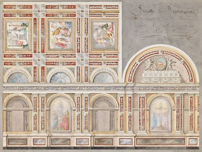 Studie av fresken av Giacomo Cordella i det indre av Chiesa della Pieta, Fermo (blyant, penn & brunt blekk & w/c på papir) av Pietro Lucchini
