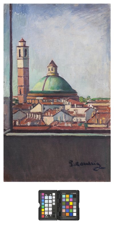San Carlo Dome i Milano, 1928 (olje på lerretstavle) av Pietro Marussig