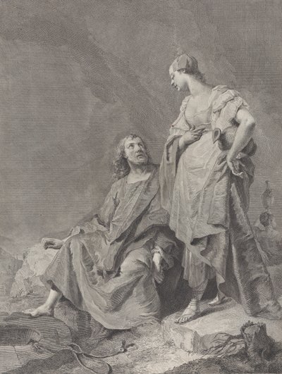Kristus og kvinnen i Samaria ved brønnen, fra serien med 112 avtrykk av helligdommen..., 1743-63 av Pietro Monaco