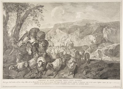 Hyrden Davids avgang fra huset til hans far Partenza di David pastore..., 1743-63. av Pietro Monaco