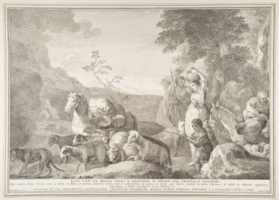 Esau og hans familie skilte lag med Jakob Esau med konene hans sønner og stoffer sepa ..., 1743-63. av Pietro Monaco